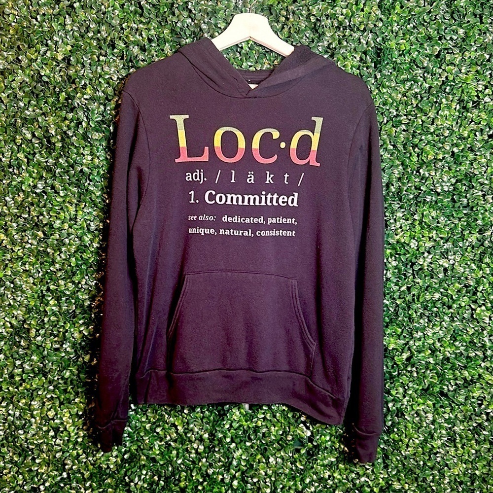 Adult Loc’d Definition Committed Black Hoodie Rasta Logo Colors Small Medium